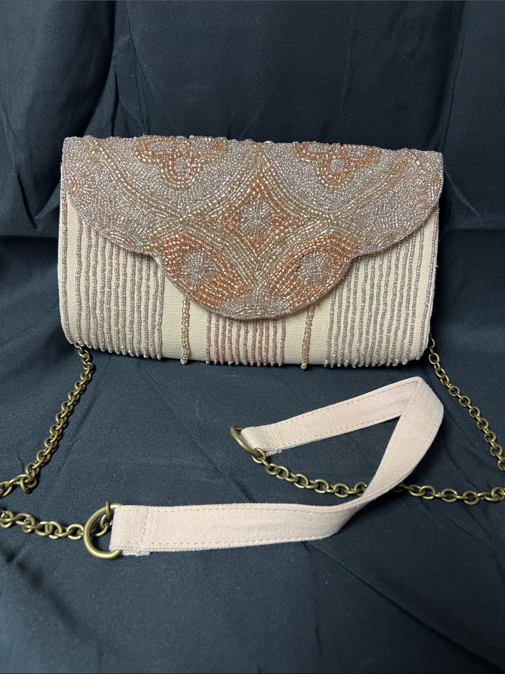 Beaded Scallop Flap Evening Clutch - Blush Pink